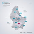 Luxembourg vector map with infographic elements, pointer marks