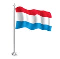 Luxembourgian Flag. Isolated Realistic Wave Flag of Luxembourg Country on Flagpole