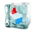 Luxembourgish map frozen in ice cube, 3D rendering Royalty Free Stock Photo