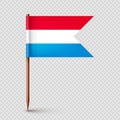 Luxembourgish toothpick flag. Souvenir from Luxembourg. Wooden toothpick with paper flag. Location mark, map pointer