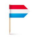 Luxembourgish toothpick flag. Souvenir from Luxembourg. Wooden toothpick with paper flag. Location mark, map pointer