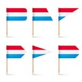 Luxembourgish toothpick flags. Souvenir from Luxembourg. Wooden toothpicks with paper flag. Location mark, map pointer