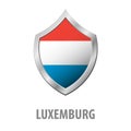 Luxemburg flag on metal shiny shield illustration. Royalty Free Stock Photo