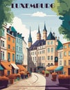 Luxemburg Travel Destination Poster in retro style