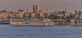 Luxor ,Egypt daylight zooming shot from west bank showing Nile river with cruise ships Royalty Free Stock Photo