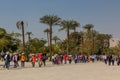 LUXOR, EGYPT - FEB 21, 2019: Tourists in front of the Karnak Temple complex, Egy Royalty Free Stock Photo