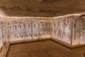 LUXOR, EGYPT - FEB 20, 2019: Walls of Ramesses III tomb at the Valley of the Kings at the Theban Necropolis, Egy