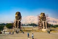 Luxor, Egypt. February 19, 2017: View of the two memnon colossi Royalty Free Stock Photo