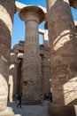 Columns in Great Hypostyle Hall at the Temple of Karnak ancient Thebes. Luxor, Egypt Royalty Free Stock Photo