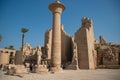 Only surviving column of Taharka XXV dynasty, statue of Ramesses II and his daughter Bent-Anat in the first courtyard of the