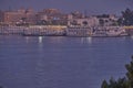 Luxor ,Egypt night shot from west bank showing Nile river with cruise ships inside Royalty Free Stock Photo