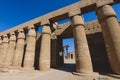 Ancient Massive Columns of Karnak Temple Complex in the Great Hypostyle Hall in the Precinct of Amun-Re Royalty Free Stock Photo