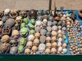 Luxor, Egypt - October 3, 2021: Bright Egyptian stone scarab beetle souvenirs are on sale