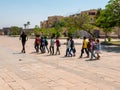 Luxor, Egypt - October 3, 2021: Group of Egyptian schoolchildren goes on an excursion to the Karnak temple