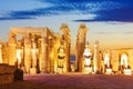 Luxor temple, first pylon ruins, night lights, Egypt Royalty Free Stock Photo