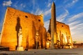 Luxor Temple side view with Pylon and obelisk beautiful sunset light, Egypt Royalty Free Stock Photo