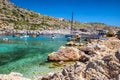 Luxurios yachts in Anthony Quinn bay in Rhodes island, Greece Royalty Free Stock Photo