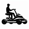 Luxurious Adventurecore: Black And White Silhouette Of Man Riding Lawn Mower