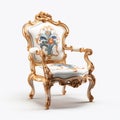 Luxurious, antique armchair on a white, isolated background. Old, palace furniture. Royalty Free Stock Photo