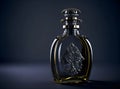 A luxurious antique elegant crystal glass perfume cologne bottle with empty label in gold and silver color. Generative AI Royalty Free Stock Photo