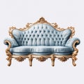 Luxurious, antique sofa on a white, isolated background. Old, palace furniture.