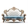 Luxurious, antique sofa on a white, isolated background. Old, palace furniture.