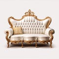 Luxurious, antique sofa on a white, isolated background. Old, palace furniture.