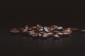 Luxurious aromatic coffee beans on black background. Luxurious coffee concept Royalty Free Stock Photo
