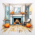 Luxurious Autumn Fireplace Decor With Playful Perspective Royalty Free Stock Photo