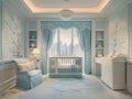 Luxurious Baby Nursery Room Interior with Elegant Furniture and Pastel Color Palette, Comfortable Modern Home Decor for Newborns Royalty Free Stock Photo