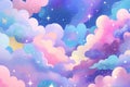 Luxurious backdrop featuring radiant, glittering clouds drifting across a bright, clear sky
