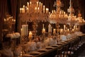 luxurious ballroom table setting with candelabras