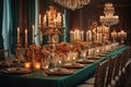 luxurious ballroom table setting with candelabras