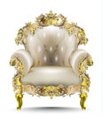 Luxurious Baroque armchair soft textile. Vector realistic 3D designs. Golden carved ornaments