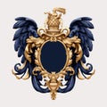 Luxurious Baroque Emblem With Wings In Blue And Gold Royalty Free Stock Photo