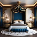 A luxurious, baroque-inspired bedroom with a canopy bed, gilded details, and rich, royal colors1 Royalty Free Stock Photo