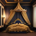 A luxurious, baroque-inspired bedroom with a canopy bed, gilded details, and rich, royal colors4