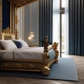 A luxurious, baroque-inspired bedroom with a canopy bed, gilded details, and rich, royal colors3 Royalty Free Stock Photo