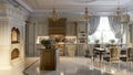 Luxurious baroque kitchen and dining room