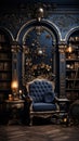 Luxurious Baroque Living Room Bookcase with Folio Interior Background