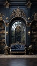 Luxurious Baroque Living Room Bookcase with Folio Interior Background