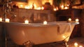 In a luxurious bathroom a clawfoot bathtub is adorned with several small candles creating a relaxing spalike atmosphere Royalty Free Stock Photo
