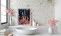 luxurious bathroom decoration Modern design with elegant frames and stunning paintings Royalty Free Stock Photo