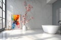 luxurious bathroom decoration Modern design with elegant frames and stunning paintings Royalty Free Stock Photo