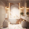 A luxurious bathroom with floor-to-ceiling marble walls