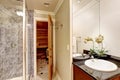 Luxurious bathroom interior design with sauna Royalty Free Stock Photo