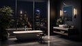 Luxurious Bathroom with Stunning Cityscape View Royalty Free Stock Photo