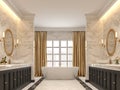 Luxurious bathroom with white marble walls and floors 3d render