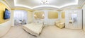 Luxurious bed with cushion in royal bedroom interior