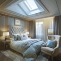 Luxurious bedroom with an innovative skylight Royalty Free Stock Photo